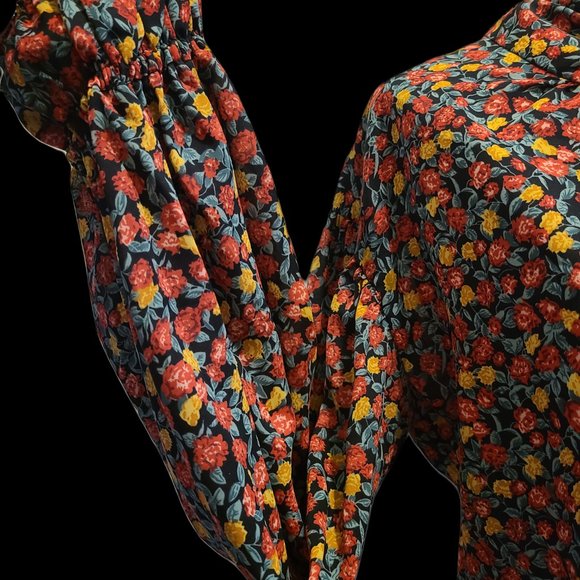 Lolita England flower print blouse scarf puffy mambo bell sleeves kawaii - Picture 6 of 8